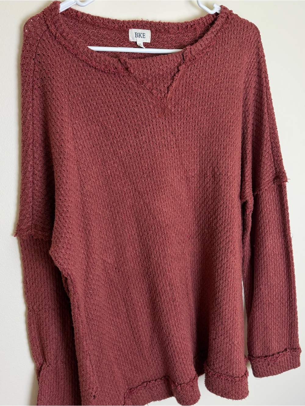 BKE Women's Brick Red Waffle Knit Scoop Neck Sweater